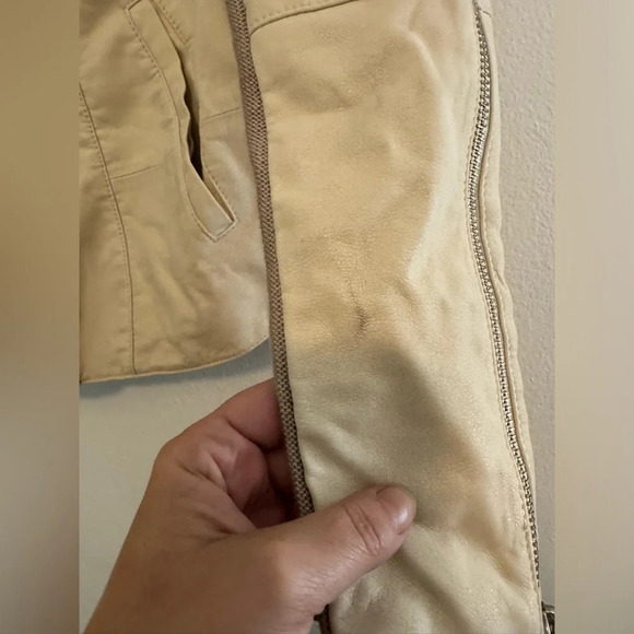 Free People Cool & Clean Vegan Leather Moto Jacket Cream Size 6 Wool Blend - Picture 6 of 11